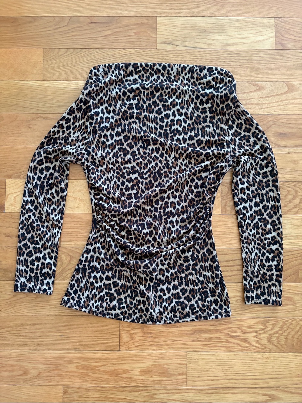 Leopard Print Off-Shoulder Long Sleeve Top - Brown